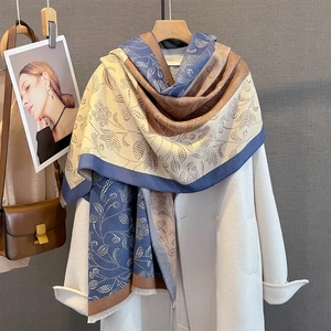 Retro Paisley Floral Print Shawl Scarf For Women Imitation Cashmere Color Block Tassel Warm Pashmina Wrap