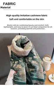 Détail d'une écharpe en imitation cachemire à fleurs avec des franges et texture douce
