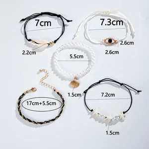 Detailed size specifications for bohemian shell starfish and evil eye bracelet set