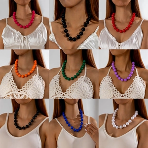 Bohemian Colorful Large Acrylic Beaded Necklace For Women Exaggerated Ethnic Style Chunky Round Bead Necklace Jewelry Vacation Gift
