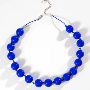Bohemian bold chunky cobalt blue beaded necklace with silver adjustable lobster clasp