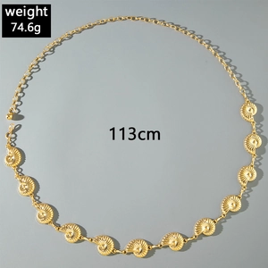 Detail of golden starfish waist chain with textured shell accents and 113cm length