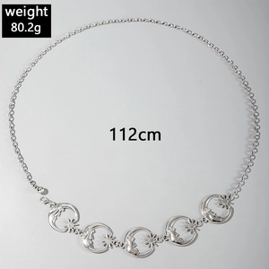 Detail of silver starfish moon waist chain showing 112cm length and 80.2g weight specs