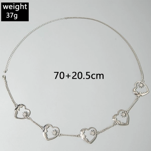 Silver waist chain with five cutout heart pendants featuring star motifs and 37g weight