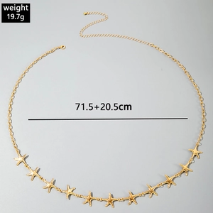 Detail view of gold starfish waist chain with weight 19.7g and length measurements