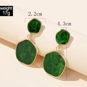 Irregular green resin geometric earrings with gold trim, size 4.3cm by 2.2cm, weight 17g