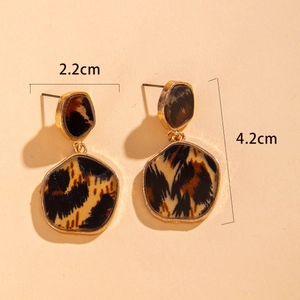 Detail view of leopard print geometric alloy earrings with 2.2cm width and 4.2cm length