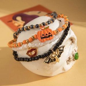 Set di cavigliere con perline di Halloween con ciondoli a zucca e pipistrello