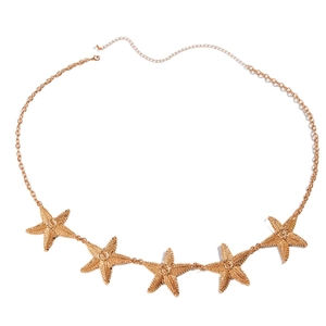 Golden starfish waist chain belt with five textured star pendants for beach vacation