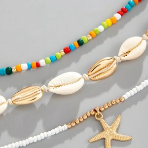 Bohemian multi-layer waist chain set with colorful beads, shells and starfish pendant