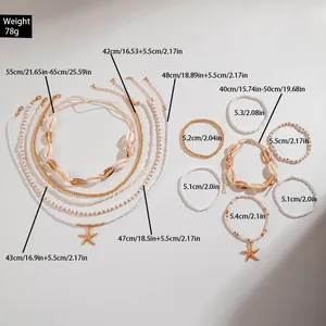 Size chart showing Bohemian shell necklaces and starfish beaded bracelets measurements