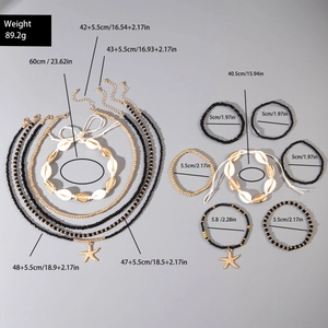 Detailed size specification for Bohemian shell and starfish necklace and bracelet set