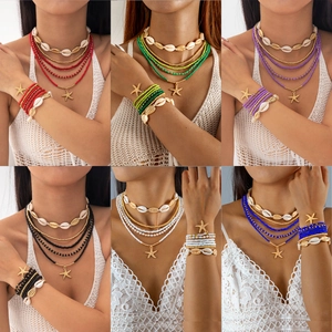 Bohemian Multilayer Beaded Necklace And Bracelet Colorful Shell Starfish Pendant Beach Jewelry Women
