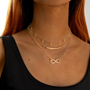 Multi Layered Necklace For Women Alloy Rhinestone Infinity Star Butterfly Cross Pendant Jewelry Fashion Elegant