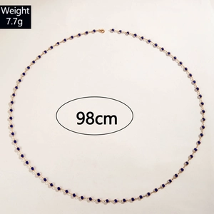 Collar largo en Y con cuentas azules y cadena dorada, 98cm de largo y 7,7g