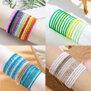 Bohemian multilayer seed bead bracelets in vibrant colors for stacking beach vacation style