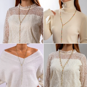 Collar Lariat en Forma de Y de Aleación Bohemia con Cuentas de Colores y Borla de Strass Joyería de Cadena Larga para Mujer