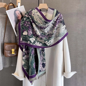 Sciarpa Scialle Invernale Donna Imitazione Cachemire Stampa Floreale Nappa Caldo Involucro Moda Elegante Pendolare