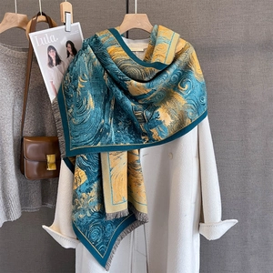 Écharpe Châle Peinture À L'huile Artistique Imitation Cachemire Imprimé Abstrait Long Chaud Hiver Wrap Pour Femmes Élégant