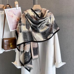 Écharpe Châle Imprimé Floral Plaid Imitation Cachemire Chaud Automne Hiver Rétro Blocs De Couleur Glands Femmes