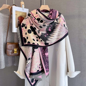 Écharpe À Imprimé Ailes De Papillon Châle Imitation Cachemire Femme Épais Chaud Hiver Foulard Avec Glands Chic