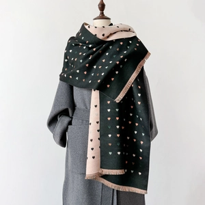Women Thickened Imitation Cashmere Scarf Winter Warm Double Sided Shawl With Tassel Heart Paisley Animal Pattern Wrap