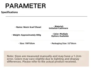 Detailed size specifications for 190x65cm faux cashmere vintage carriage print scarf