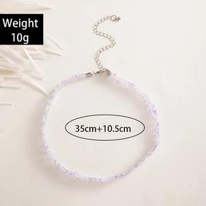 Macro shot of light purple stone choker with adjustable silver extension chain