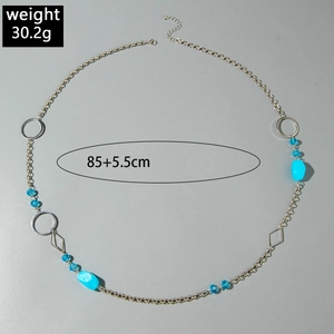 Zilveren lange ketting met blauwe kristallen kralen, 85 cm lengte en karabijnsluiting