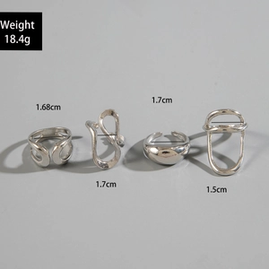 Detailed view of silver minimalist hollow rings set with dimensions and weight specs