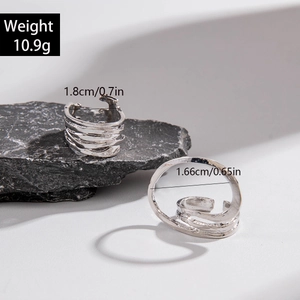 Detailed view of silver stackable rings with weight and size specifications info