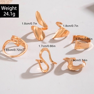 Set of 6 gold butterfly irregular geometric rings with dimensions and weight details