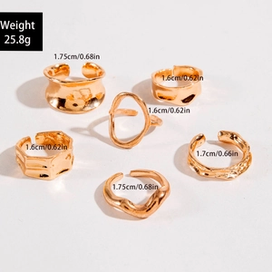 Detailed size and weight chart for a 6-piece set of irregular golden rings