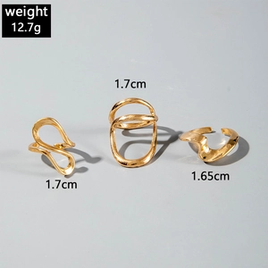 Detail of 4-piece gold irregular open rings set with dimensions and weight info
