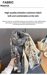 Texture détaillée de l'écharpe en cachemire synthétique aux motifs floraux élégants