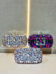 Luxury rhinestone evening clutch bags with colorful crystals and circular clasp