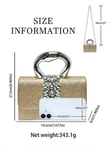 Sac de soirée étincelant champagne avec strass et poignée métallique chic