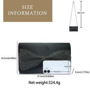 Guide des tailles pour pochette de soirée en satin noir avec nœud en strass