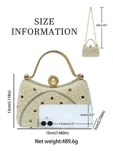 Sac de soirée élégant en perles et strass avec poignée dorée et guide de taille