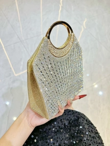 Funkelnde Abendtasche mit Silber-Strasssteinen und rundem Metallgriff für Hochzeitsfeiern
