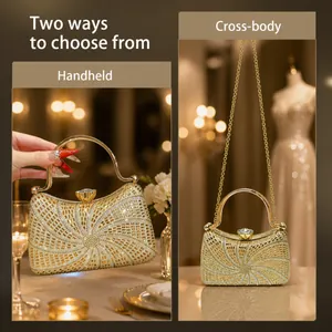 Détail du sac de soirée en strass de luxe avec options de sac à main et bandoulière