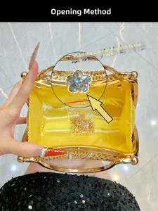 Vue détaillée de la pochette de soirée en strass champagne avec fermoir fleur en cristal