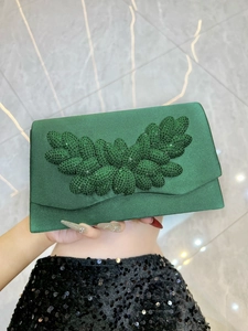 Vintage Satin Evening Clutch Bag Women Rhinestone Leaf Pattern Banquet Party Handbag With Detachable Chain Shoulder Strap