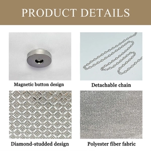 Detail view of rhinestone evening clutch with magnetic clasp and detachable chain strap