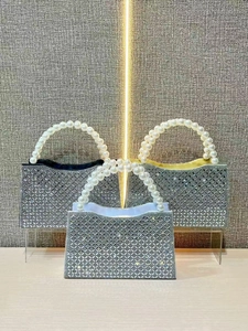 Luxury rhinestone evening bag set with large pearl handle and glittering crystal finish