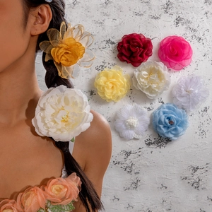 Handmade Fabric Flower Hair Clips Satin Camellia Rose Sunflower Duckbill Clips For Women Hair Accessories