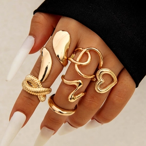 Ensemble de Bagues Ligne de Lave en Métal Irrégulier Géométrique Bague Ouverte Coeur Minimaliste pour Femme Bijoux de Mode