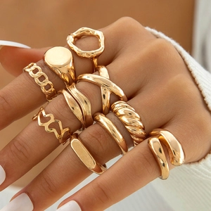 Alloy Rings Vintage Bohemian Twisted Heart Geometric Chain Cross Finger Jewelry For Women