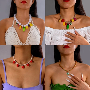 Handmade Beaded Necklace Resin Plastic Fruit Vegetable Animal Charms Bohemian Style Beach Vacation Jewelry For Women