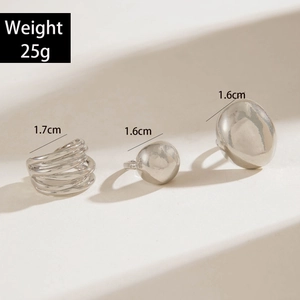 Detail view of silver lava style rings set showing sizes and 25g weight specification